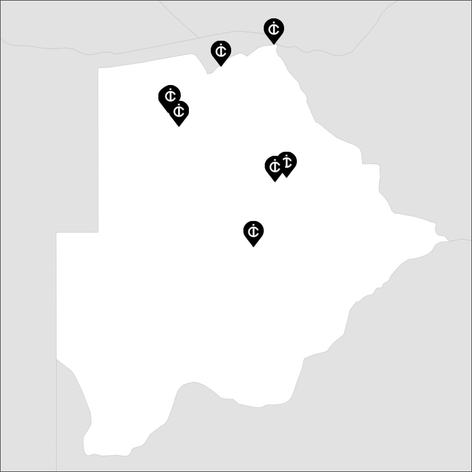 Vue sur la carte de la Botswana