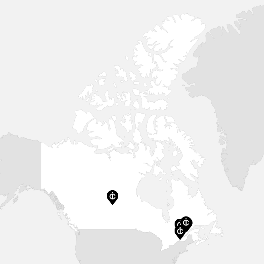 Vue sur la carte de la Canada Est