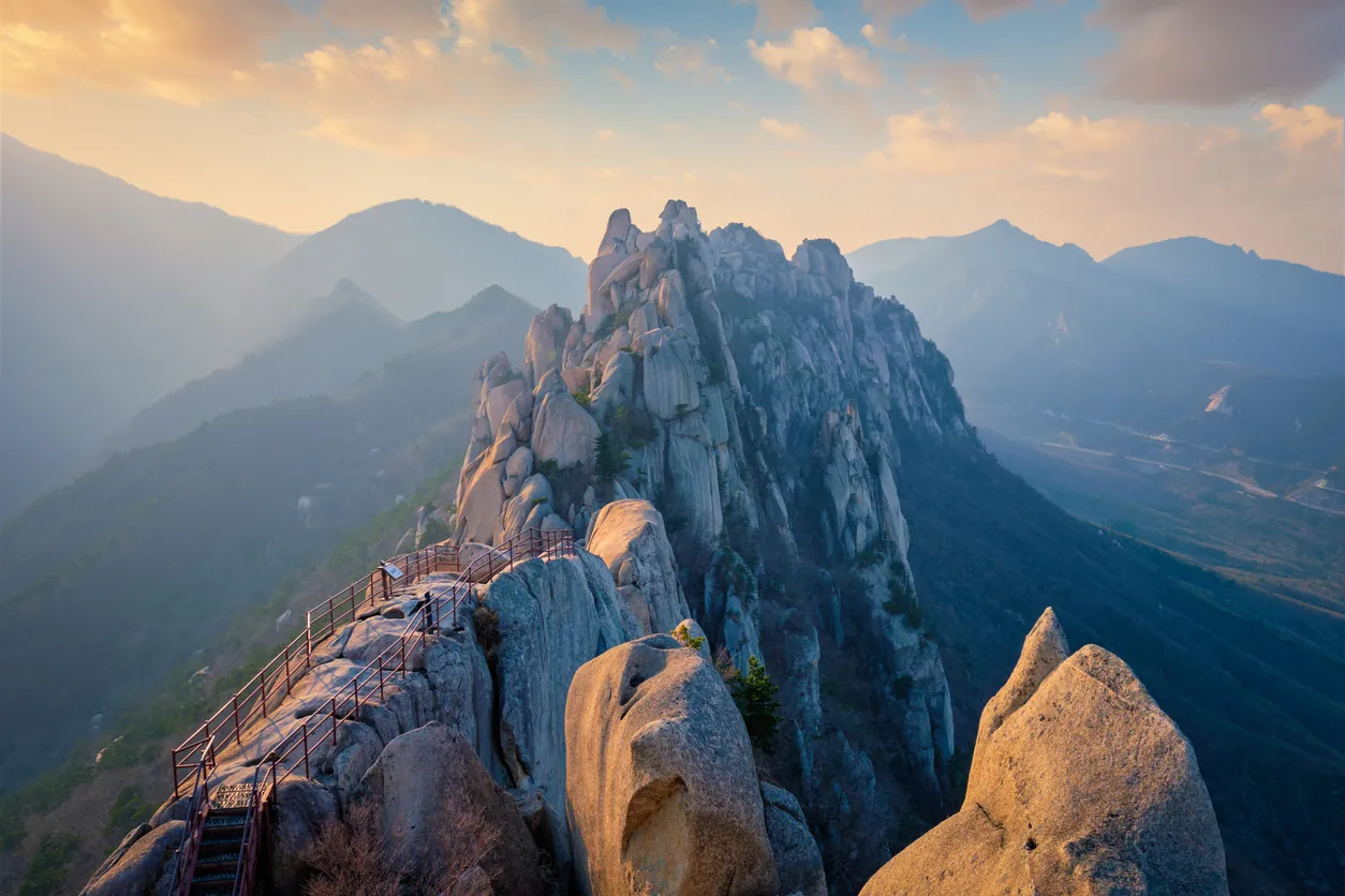 View from Ulsanbawi rock peak on sunset. Seoraksan National Park, South Corea
